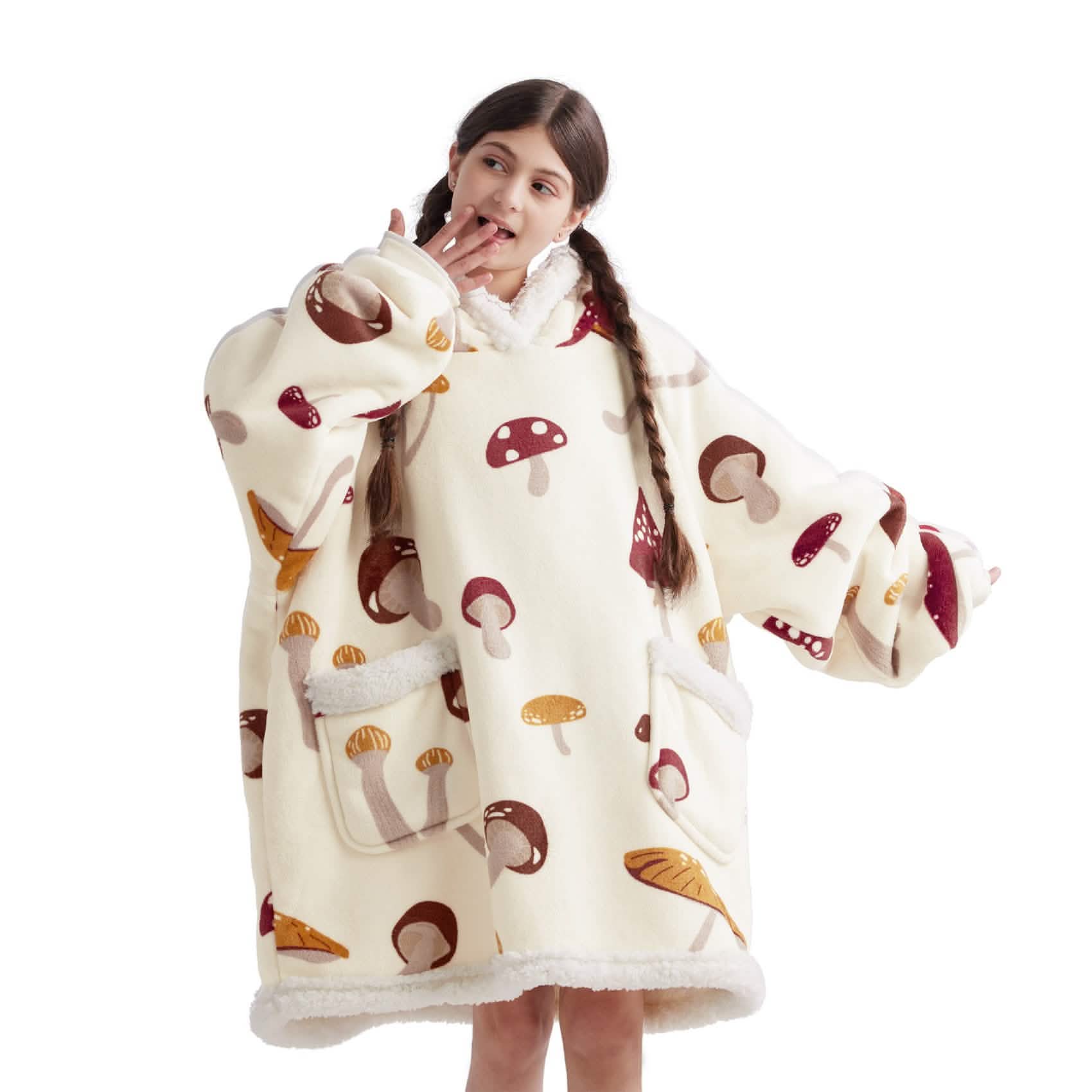 GentleSoft® Cute Printed Patterns Sherpa Blanket Hoodie Beige