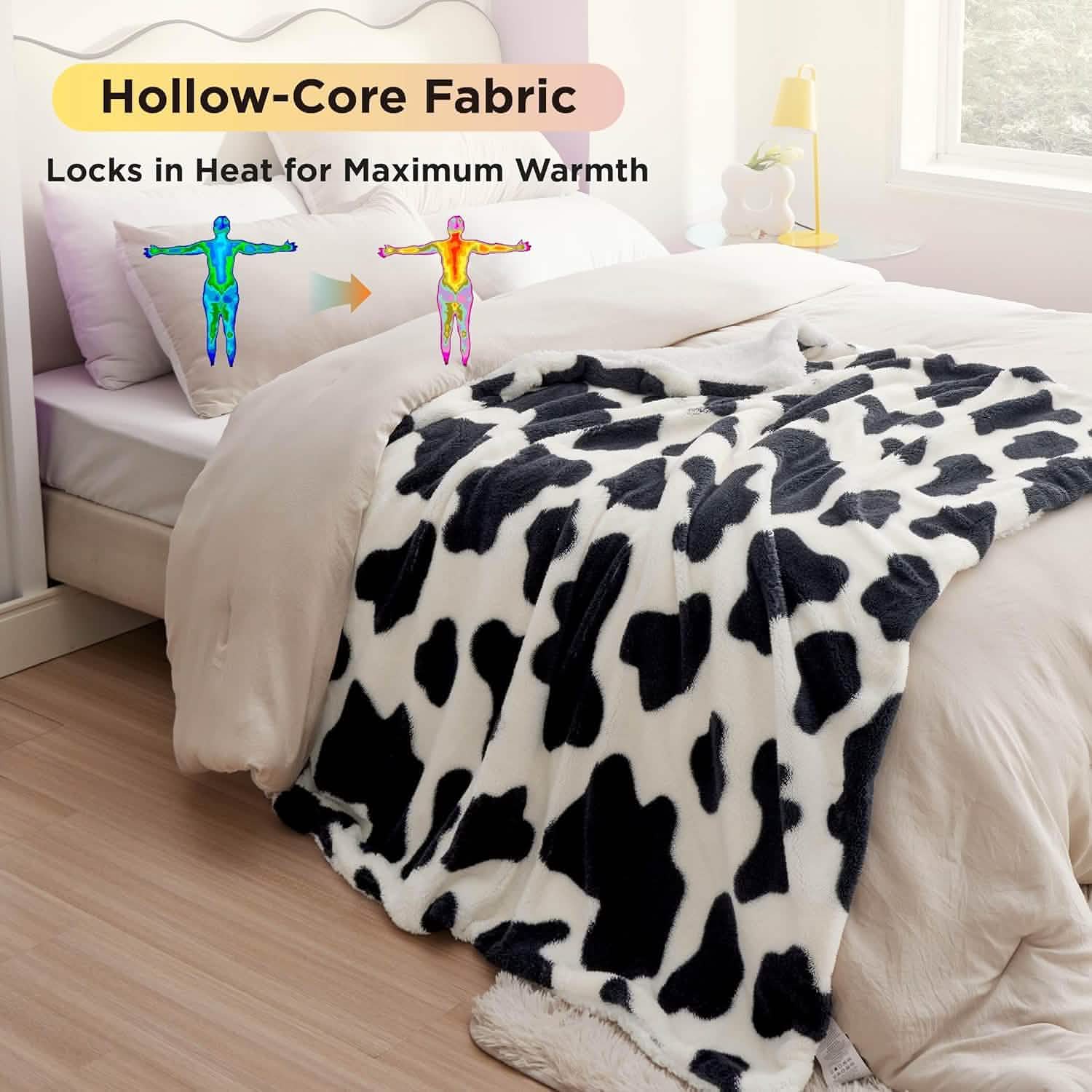 GentleSoft® Printed Throw Sherpa Blanket Print-cow