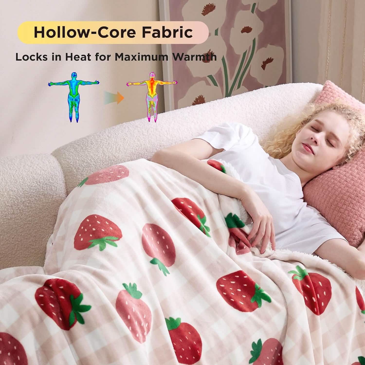 GentleSoft® Printed Throw Sherpa Blanket strawberry