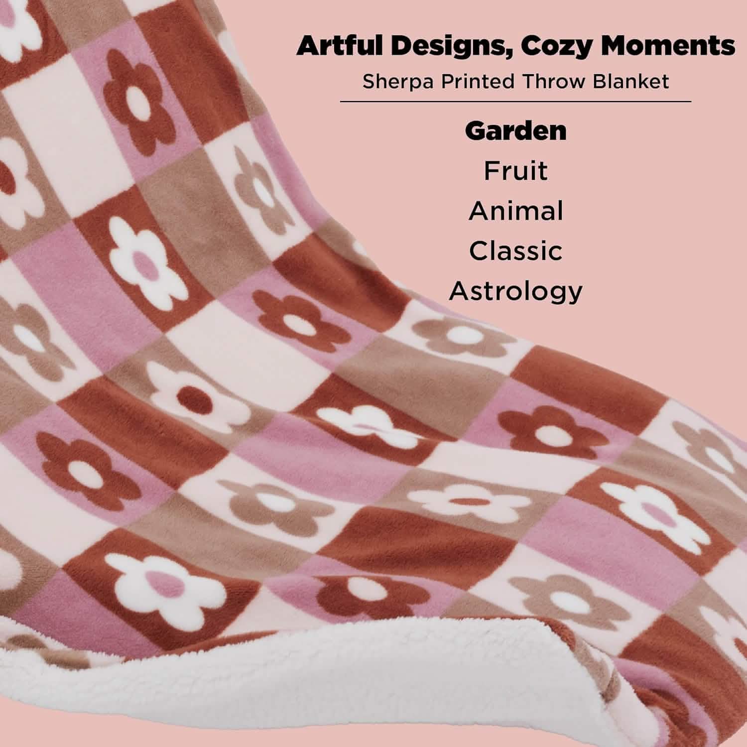 GentleSoft® Printed Throw Sherpa Blanket flower Checkboard