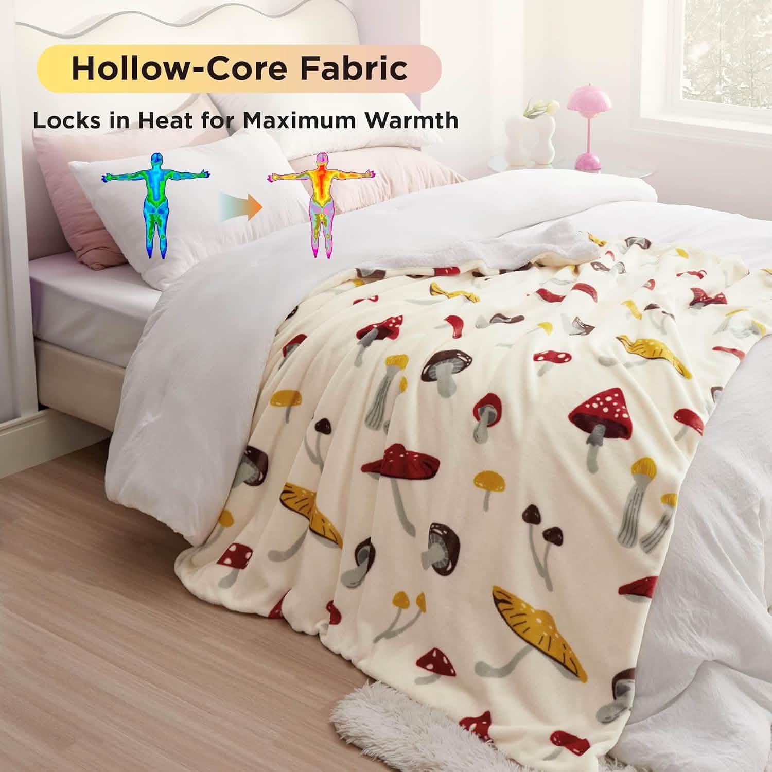 GentleSoft® Printed Throw Sherpa Blanket mushroom