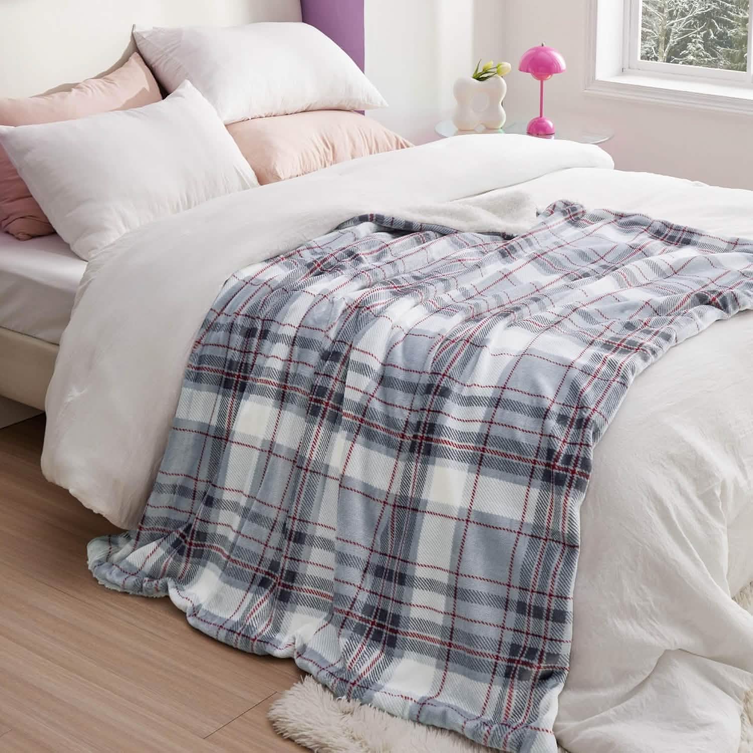 GentleSoft® Printed Throw Sherpa Blanket Grey
