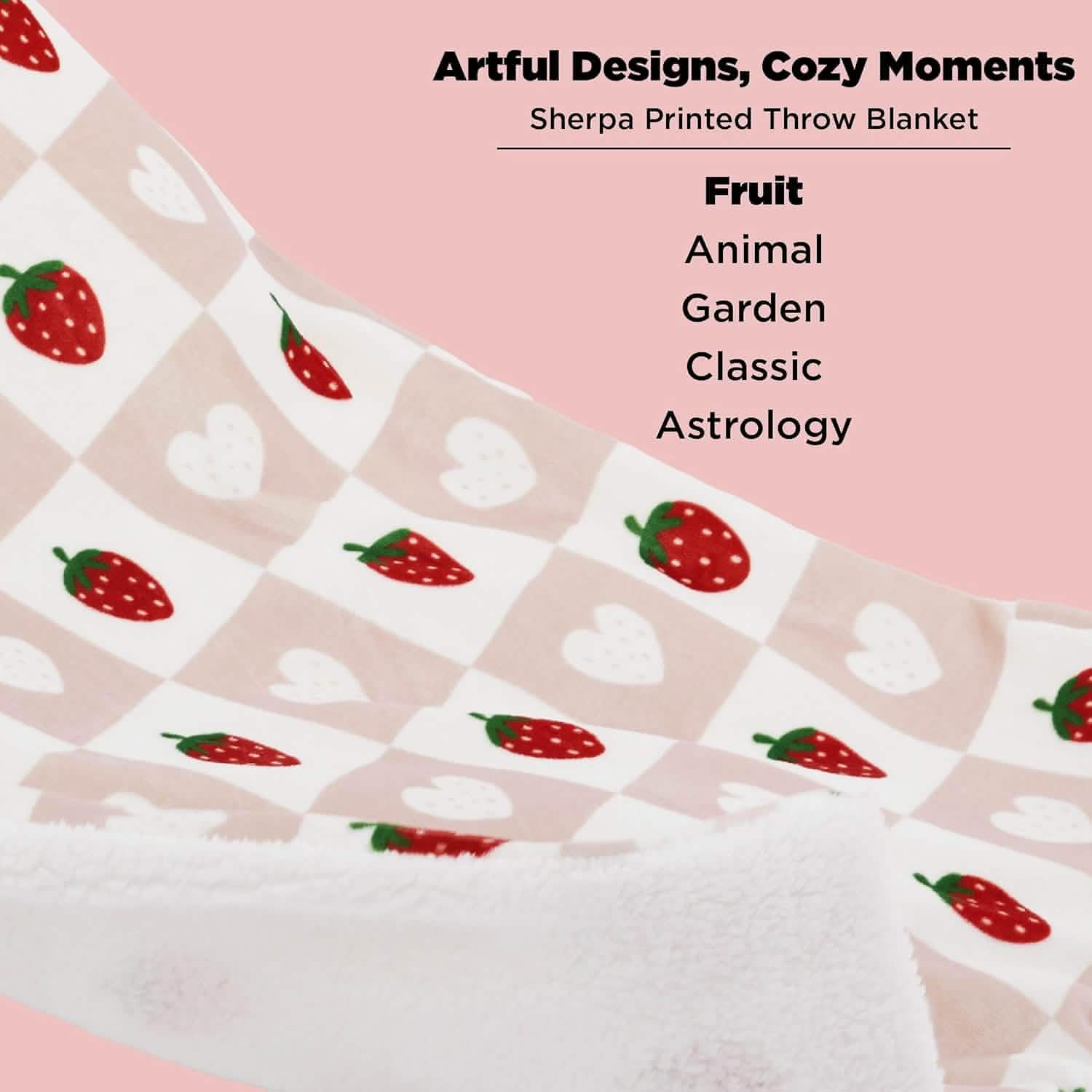GentleSoft® Printed Throw Sherpa Blanket Strawberry Checkboard