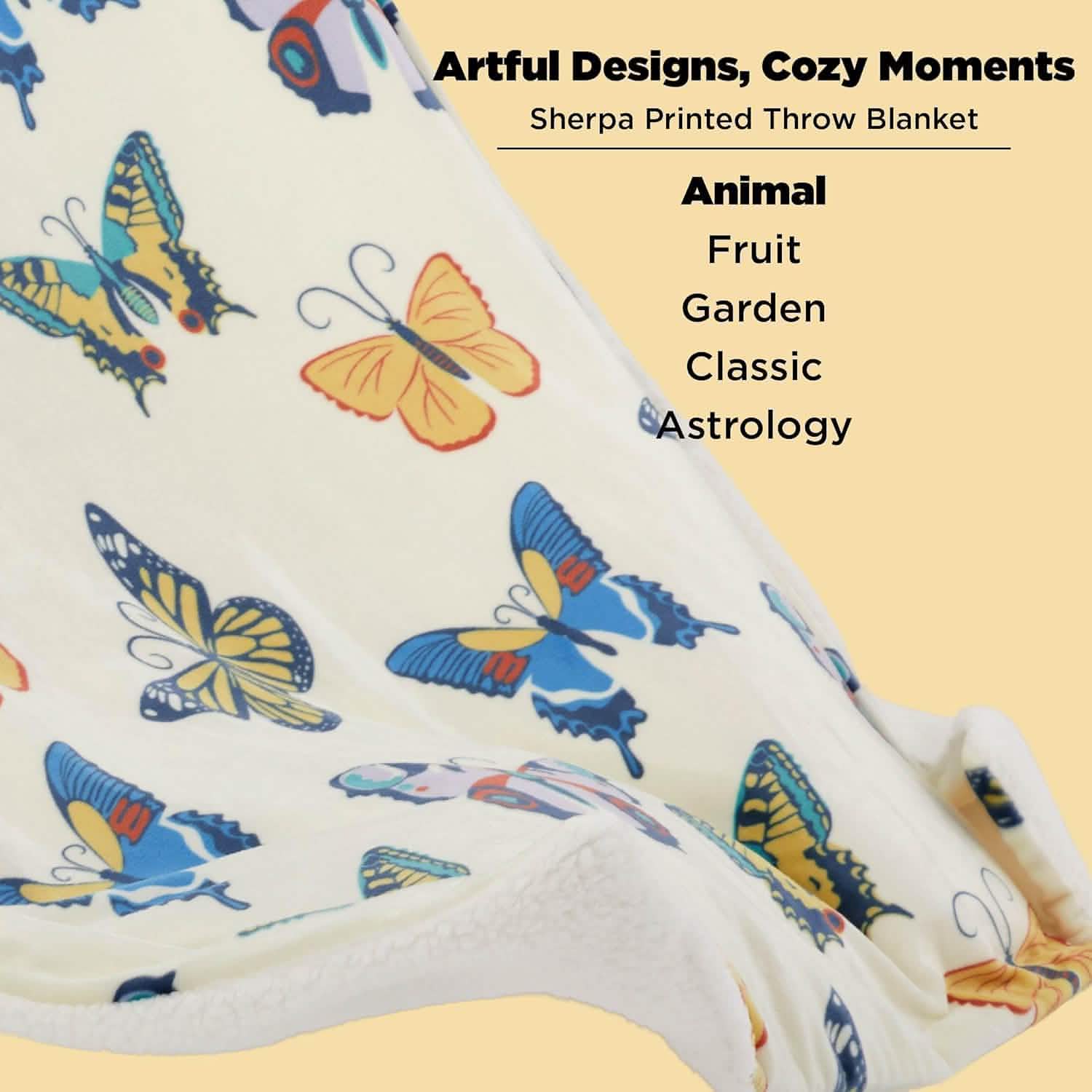 GentleSoft® Printed Throw Sherpa Blanket Butterfly