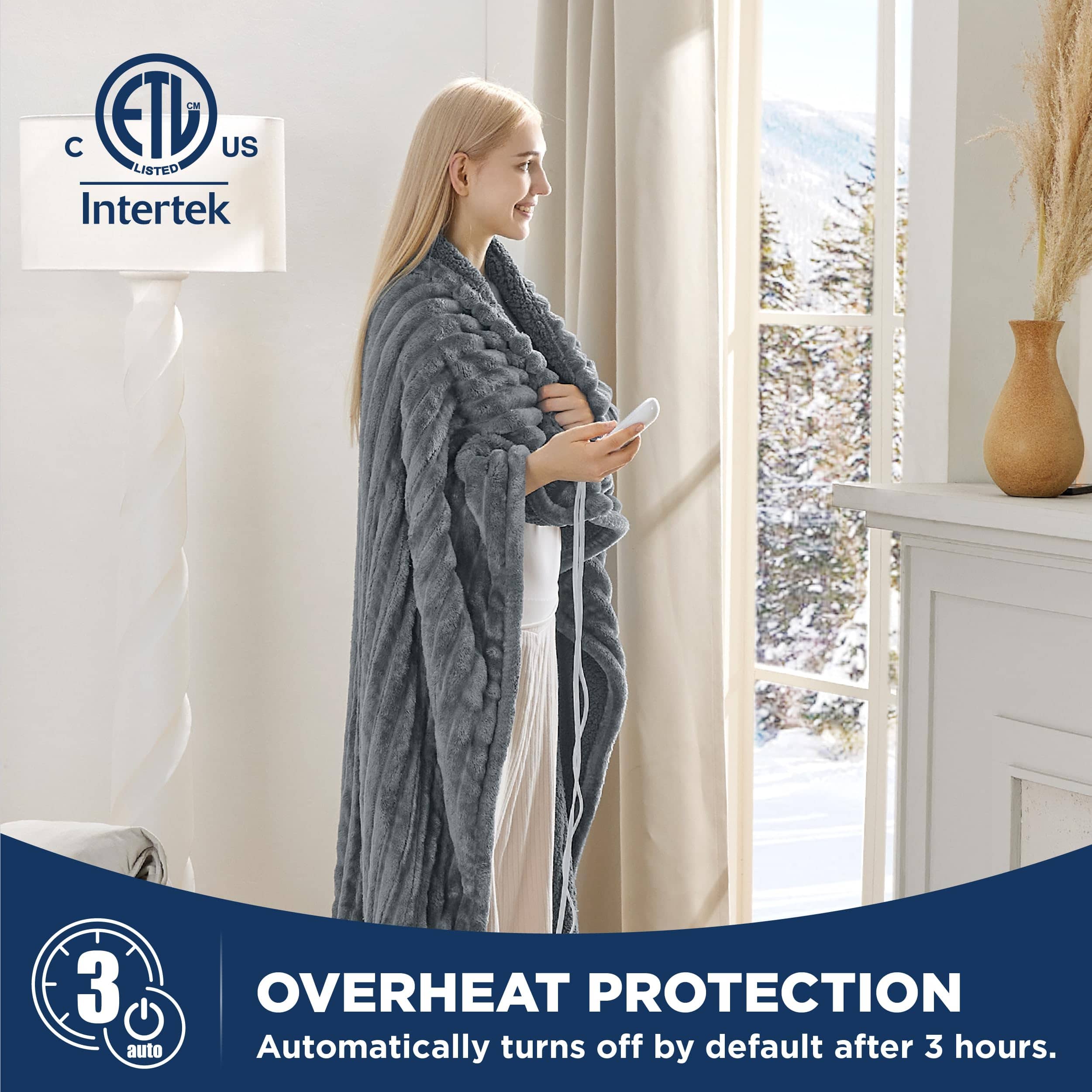 GentleSoft® Striped Flannel Heated Blanket