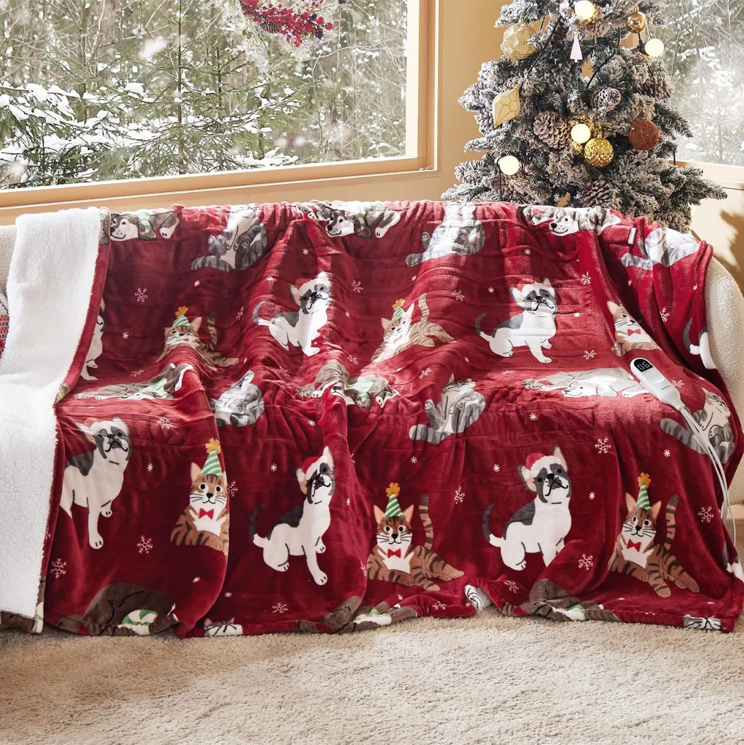 GentleSoft® Christmas Flannel Heated Blanket Red