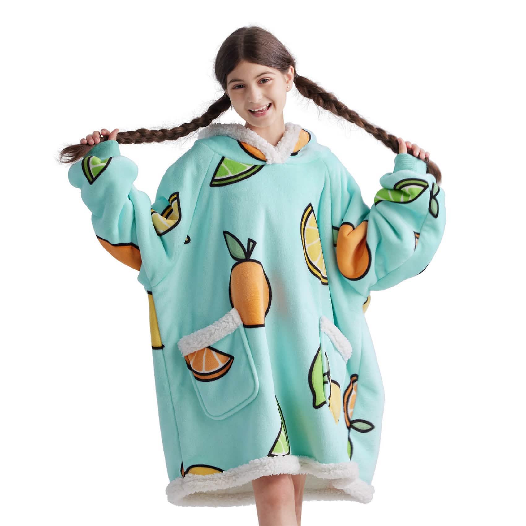 GentleSoft® Cute Printed Patterns Sherpa Blanket Hoodie Teal