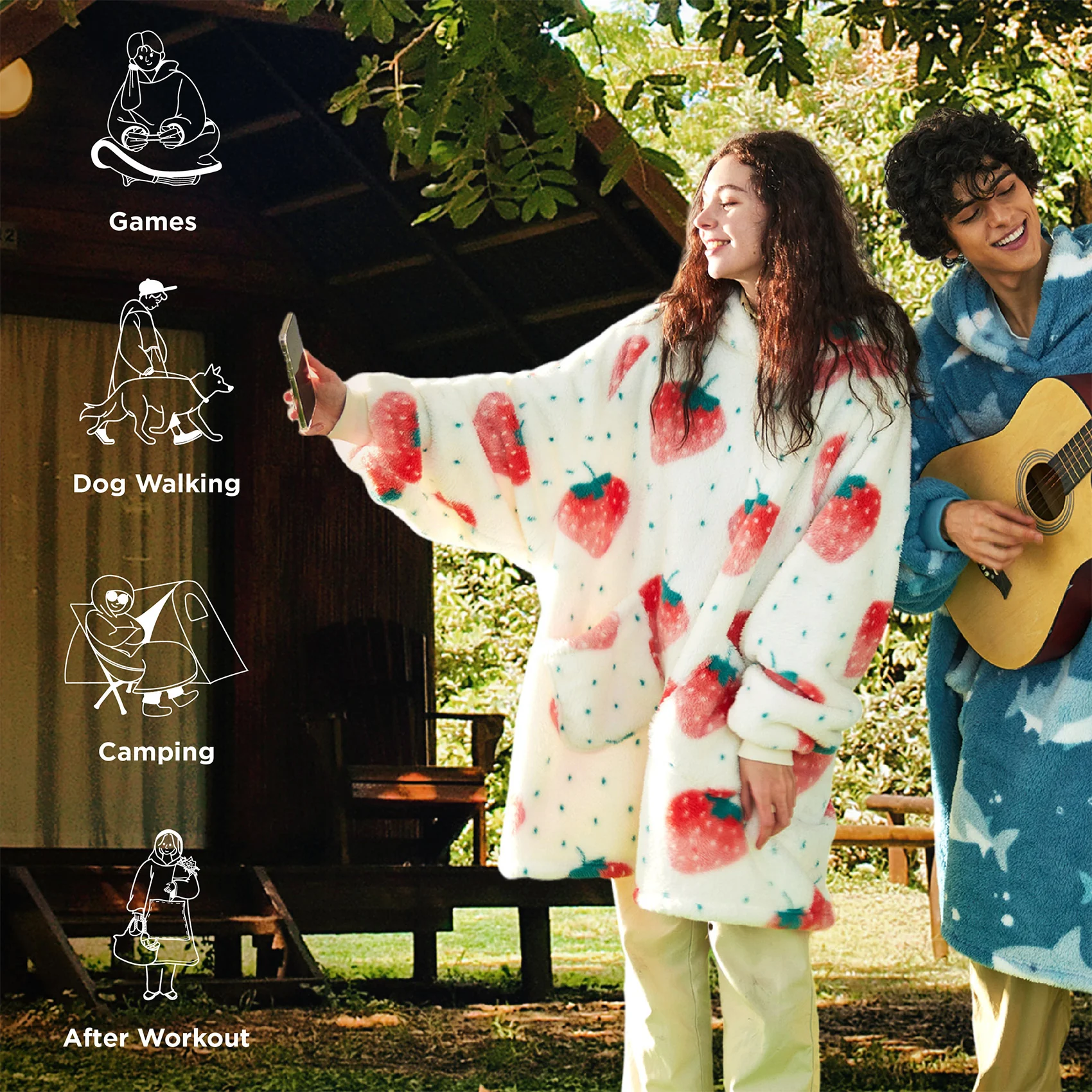 GentleSoft® Printed Shaggy Sherpa Blanket Hoodie Ivory
