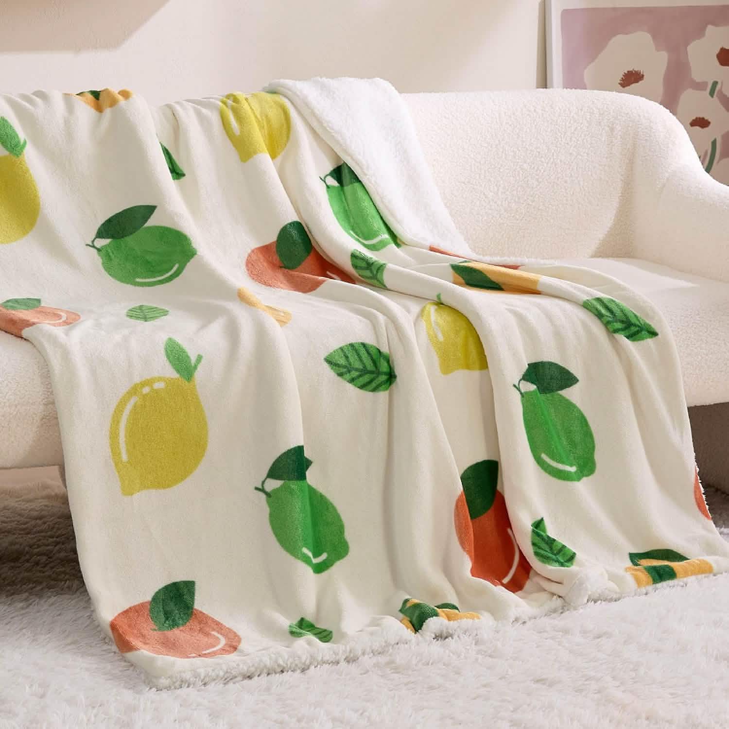GentleSoft® Printed Throw Sherpa Blanket citrus