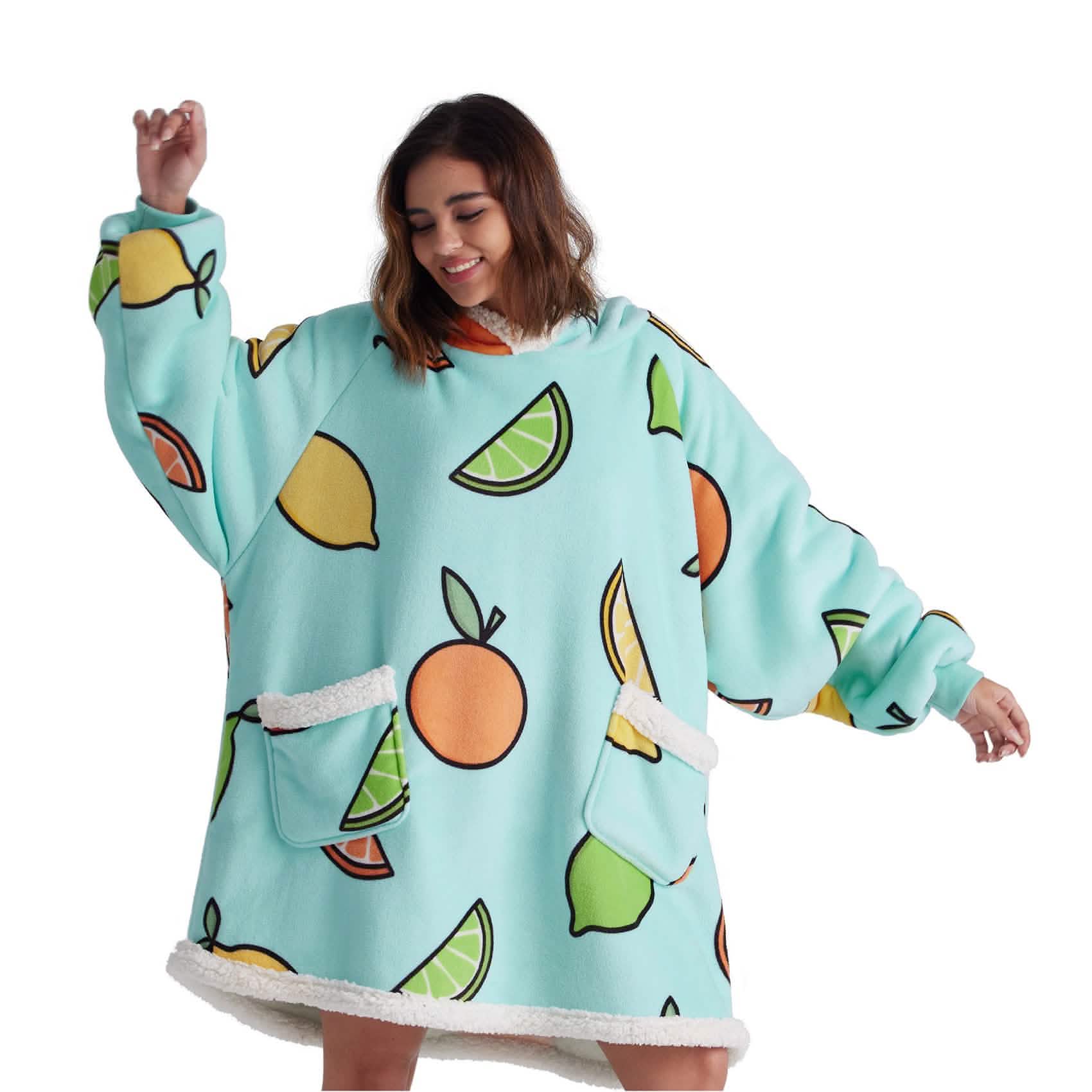GentleSoft® Cute Printed Patterns Sherpa Blanket Hoodie Teal