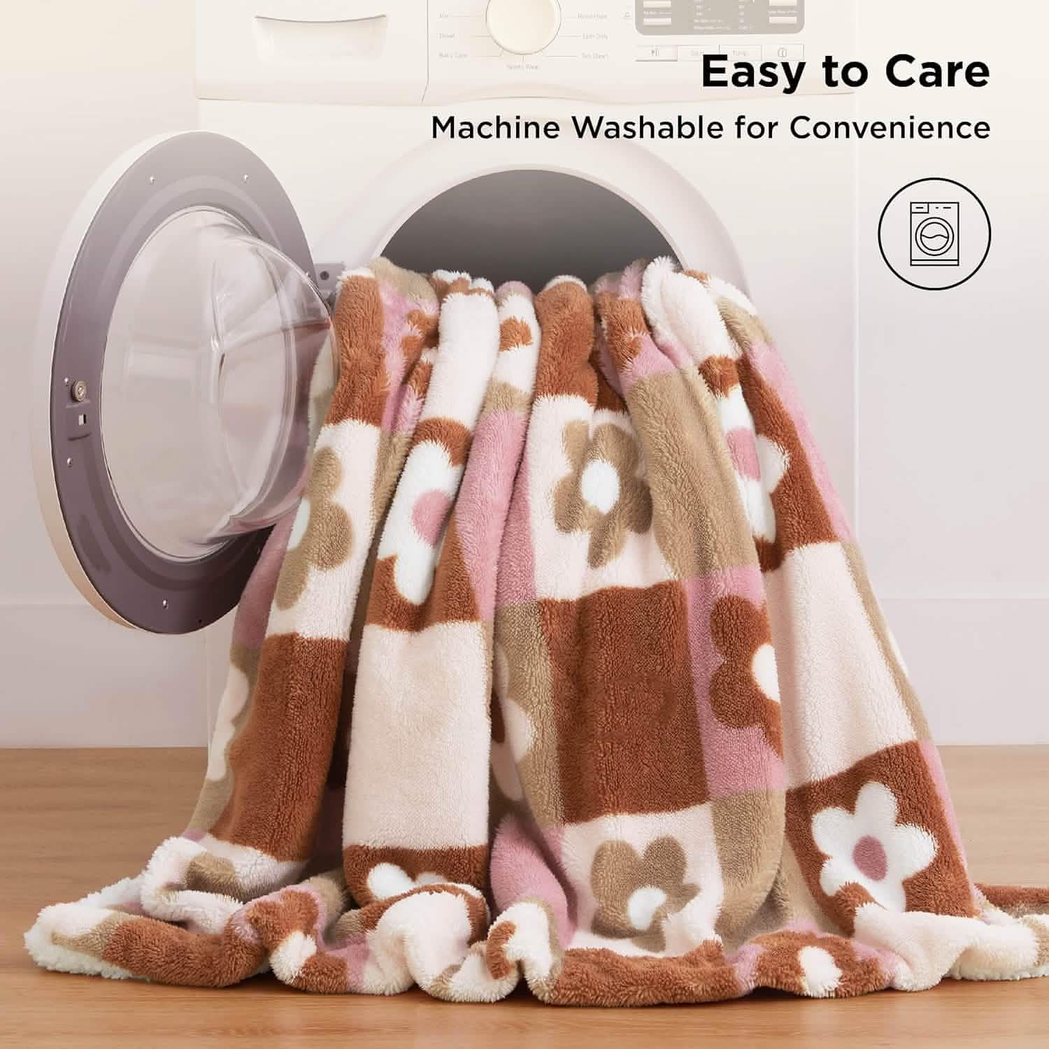 GentleSoft® Printed Throw Sherpa Blanket flower Checkboard