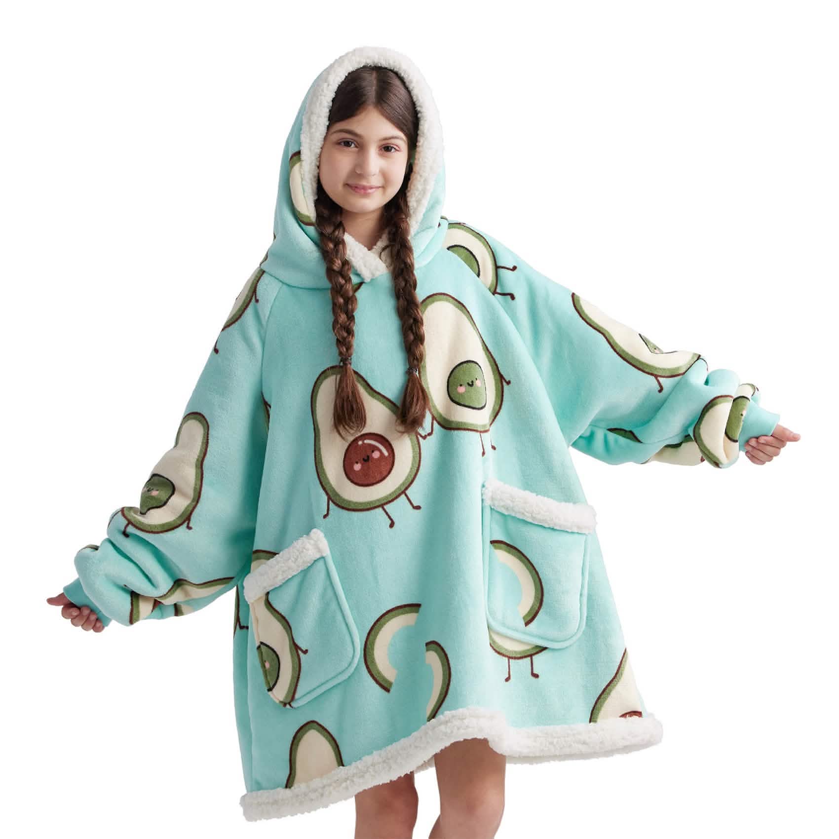 GentleSoft® Sherpa Fleece Printed Short Wearable Blanket Hoodie Mint Green