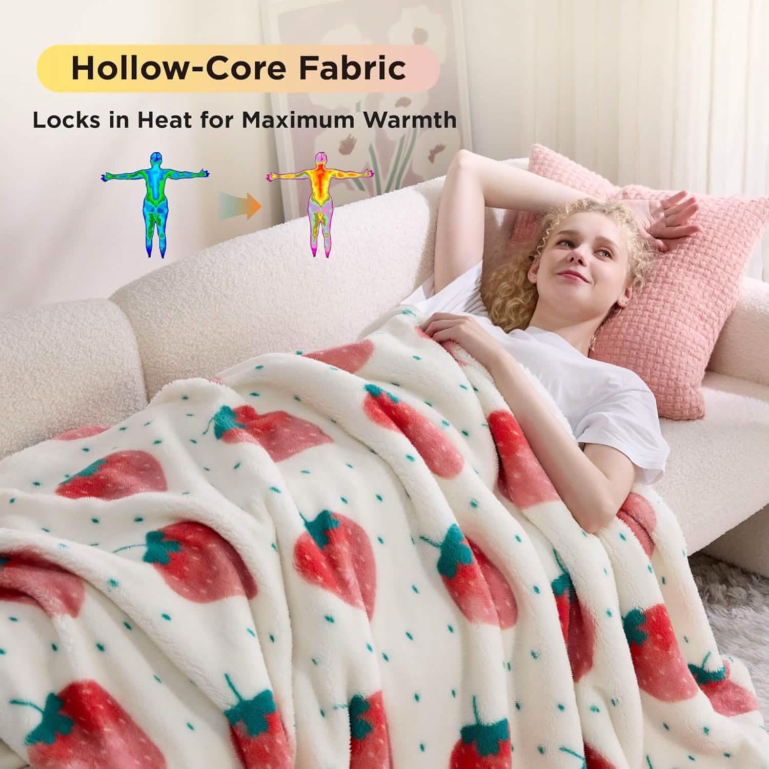 GentleSoft® Printed Throw Sherpa Blanket strawberry Dots