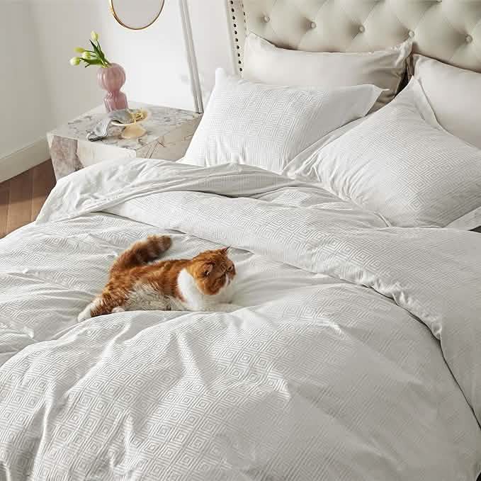 GentleSoft® 100% Cotton Greek Key Jacquard Duvet Cover Set