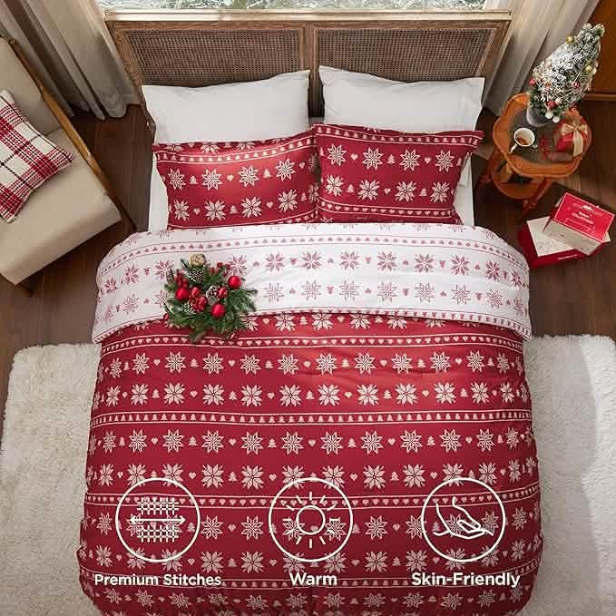 GentleSoft® Christmas Plaid Comforter Set Red Snowflake