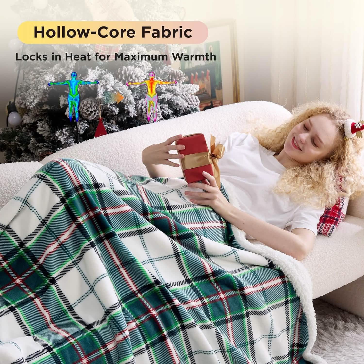 GentleSoft® Printed Throw Sherpa Blanket christmas Green