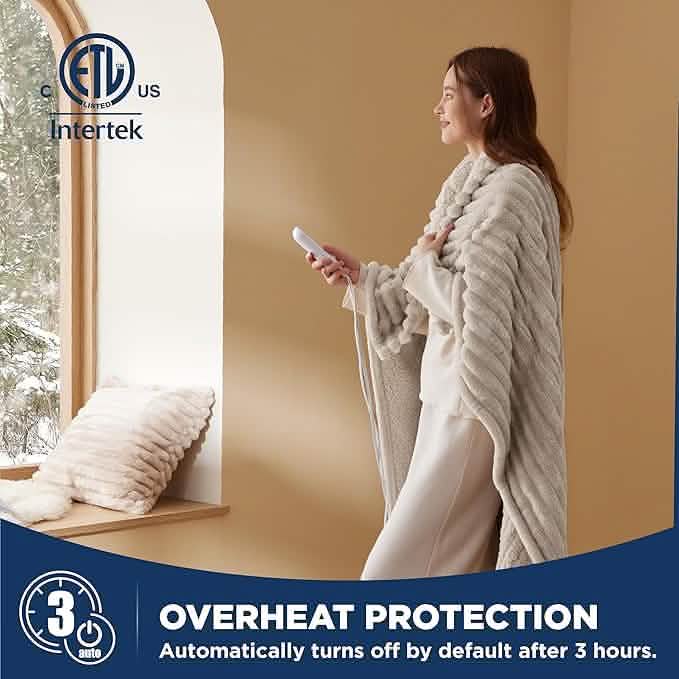 GentleSoft® Striped Flannel Heated Blanket