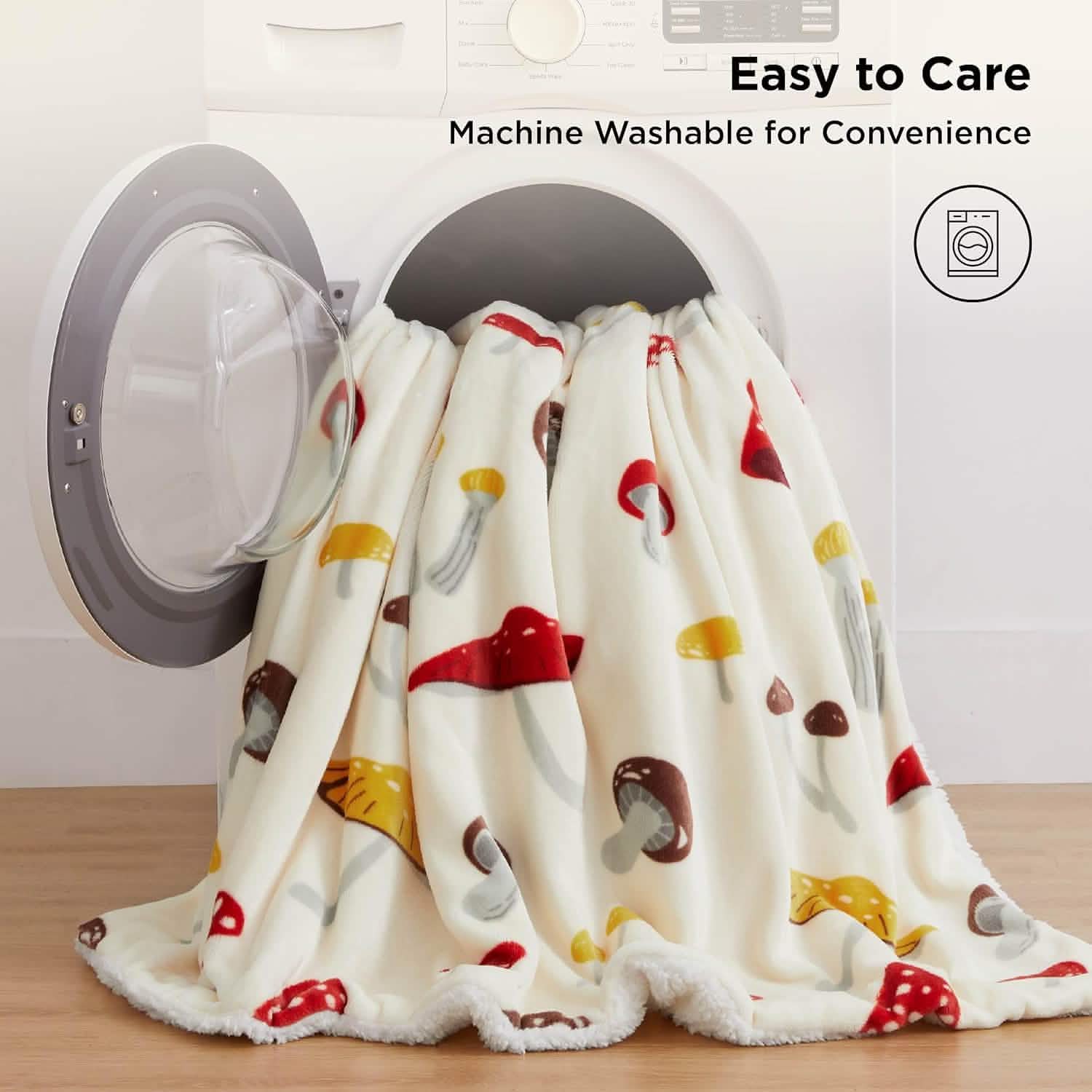 GentleSoft® Printed Throw Sherpa Blanket mushroom