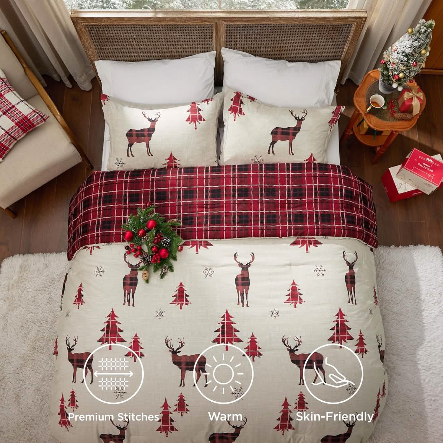 GentleSoft® Christmas Plaid Comforter Set Reindeer