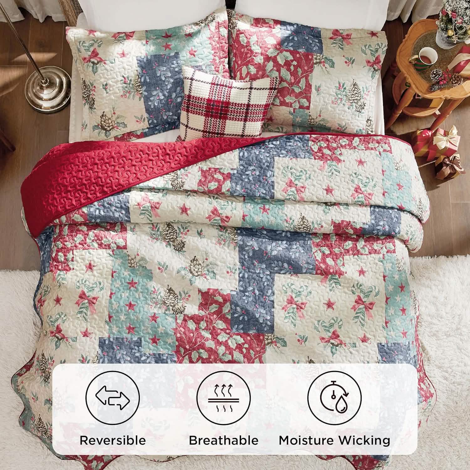 GentleSoft® Christmas Modern Patchwork Quilt Set Plant