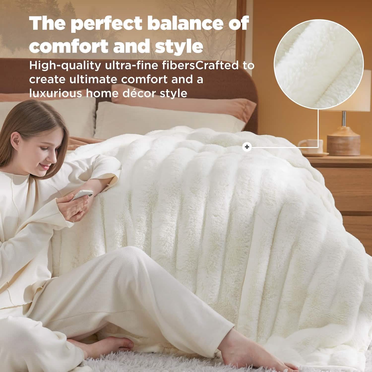 GentleSoft® Fluffy Striped Faux Fur Blanket White