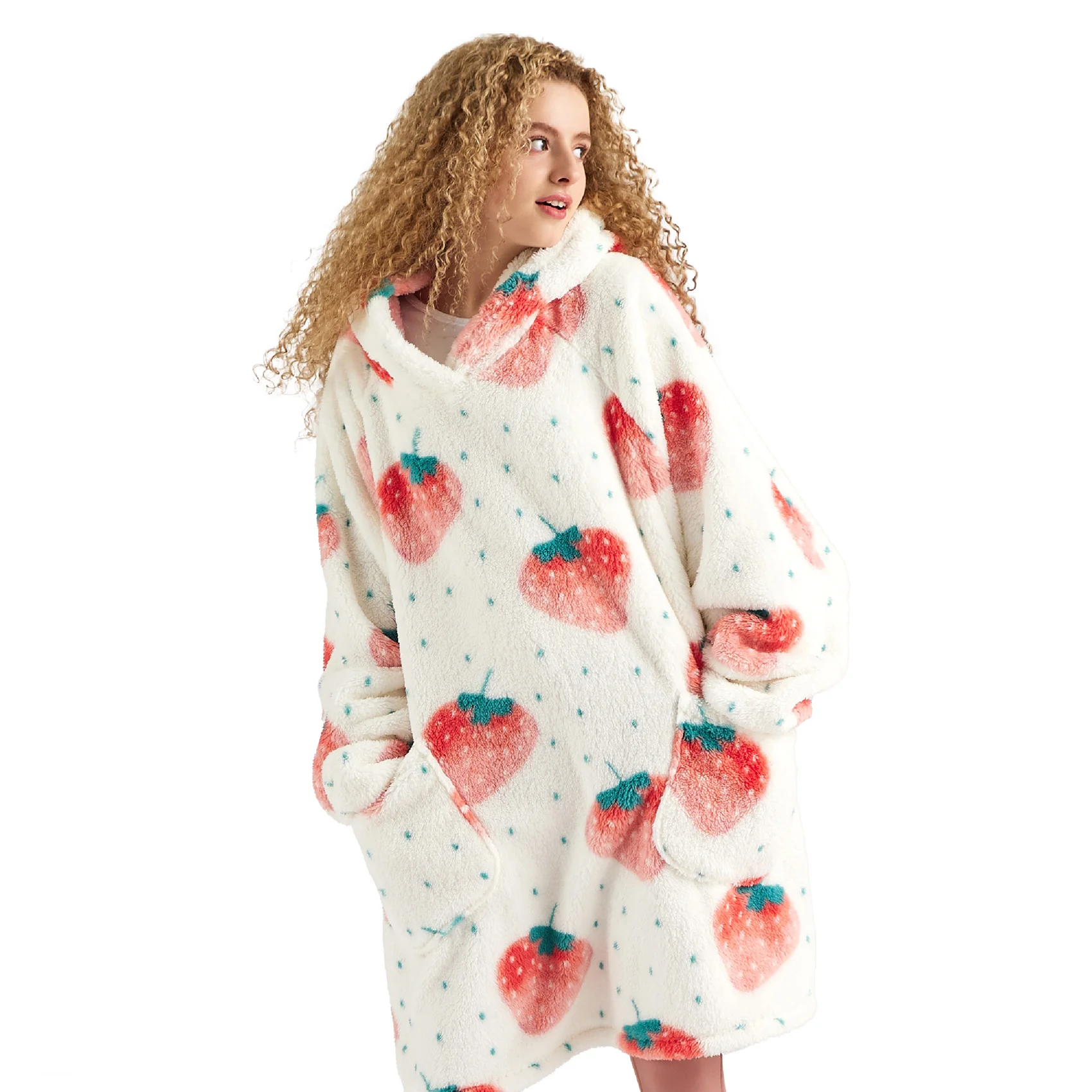 GentleSoft® Printed Shaggy Sherpa Blanket Hoodie Ivory