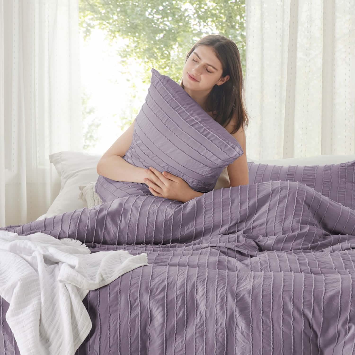 GentleSoft® Striped Tufted Embroidery Duvet Cover Set