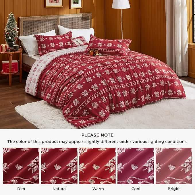 GentleSoft® Christmas Plaid Comforter Set Red Snowflake