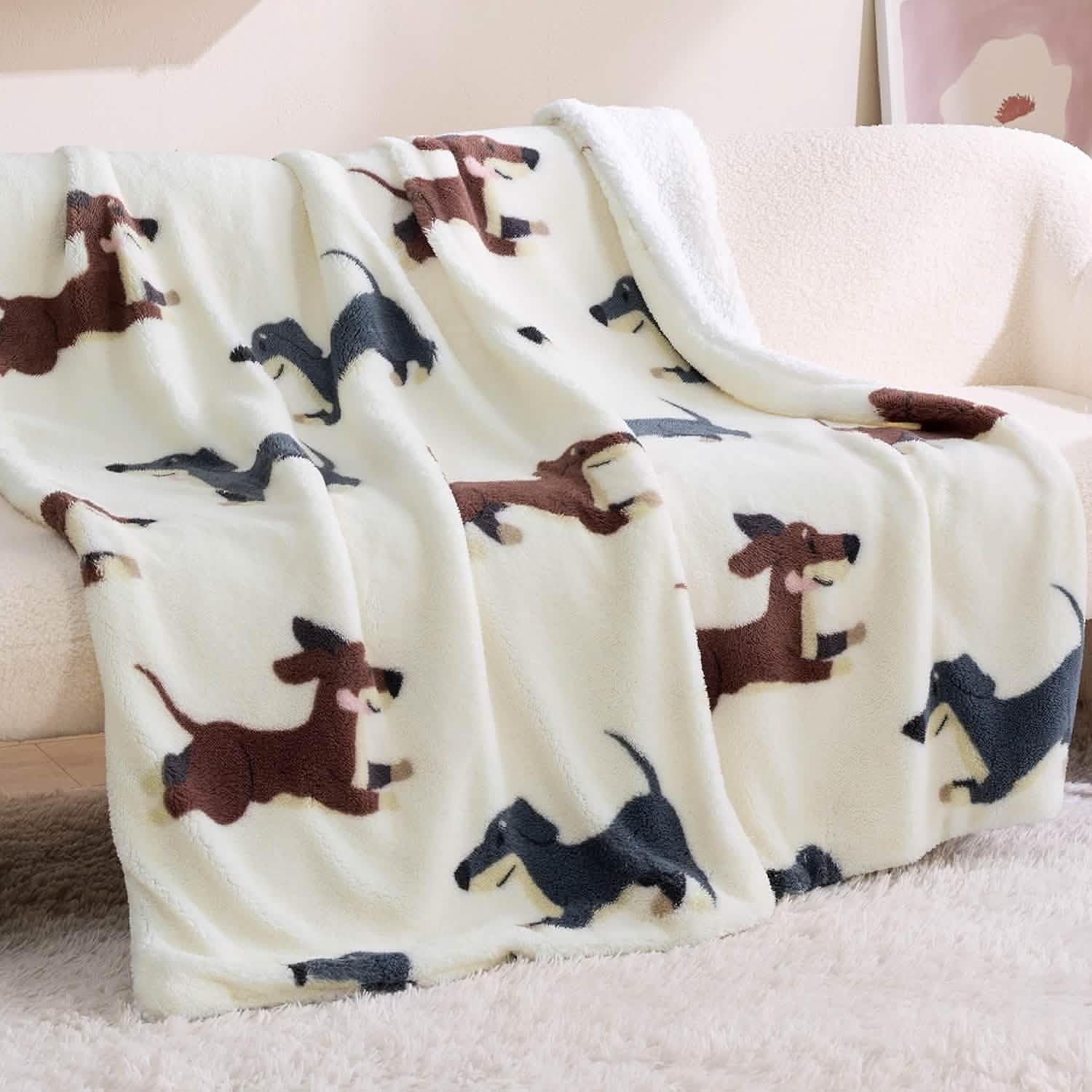GentleSoft® Printed Throw Sherpa Blanket Print-dachshund