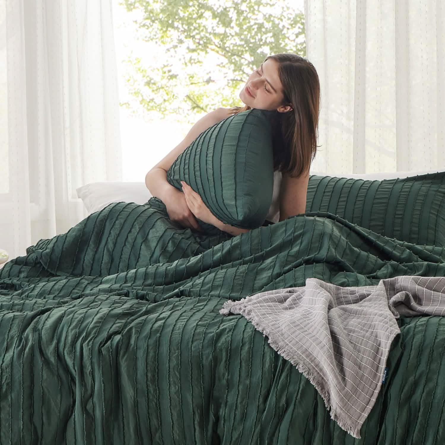GentleSoft® Striped Tufted Embroidery Duvet Cover Set