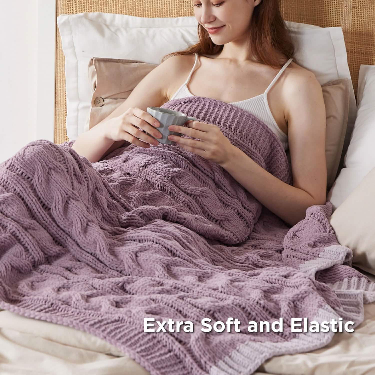 GentleSoft® Cable Chenille Chunky Knit Throw Blanket