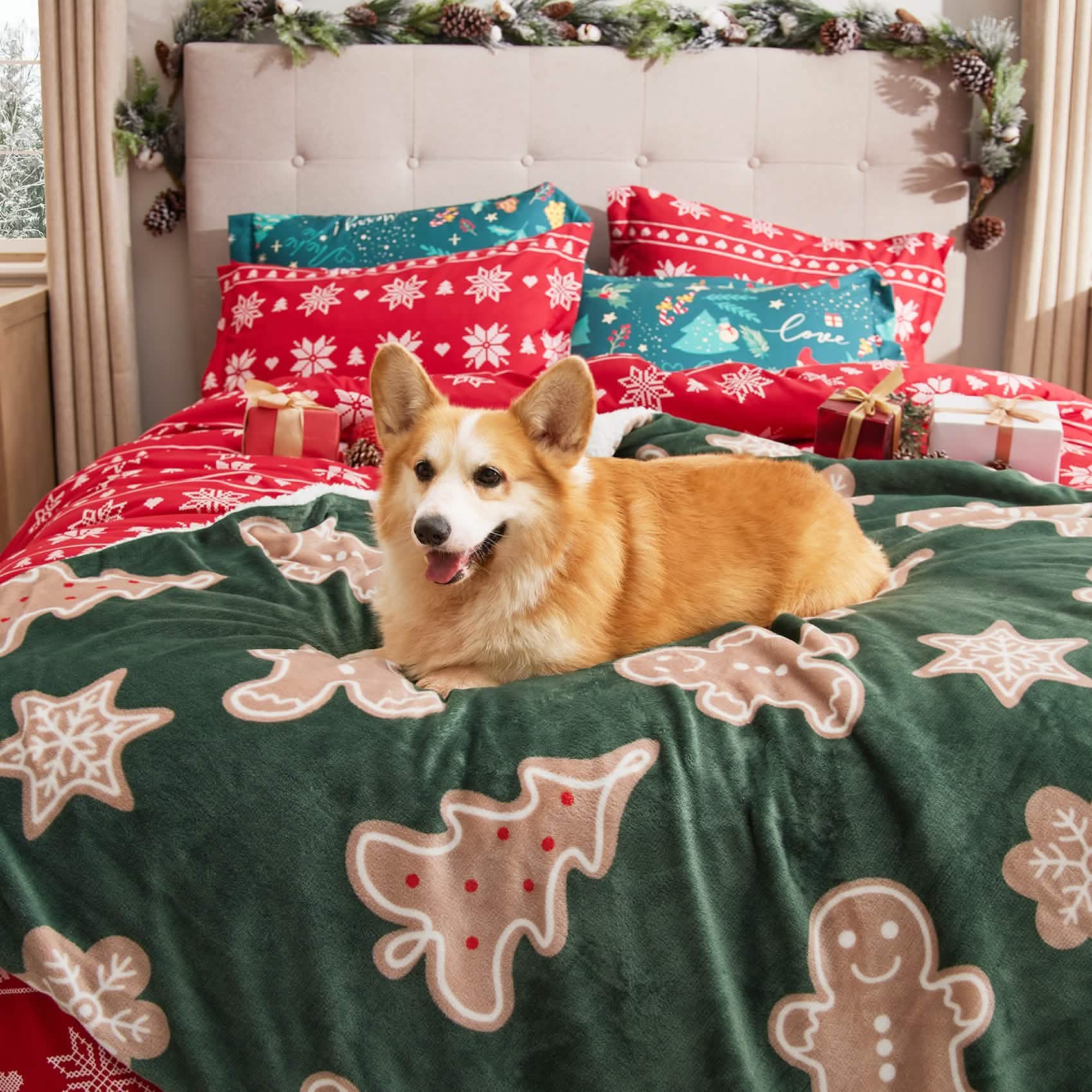 GentleSoft® Christmas Gingerbread Green Sherpa Throw Blanket