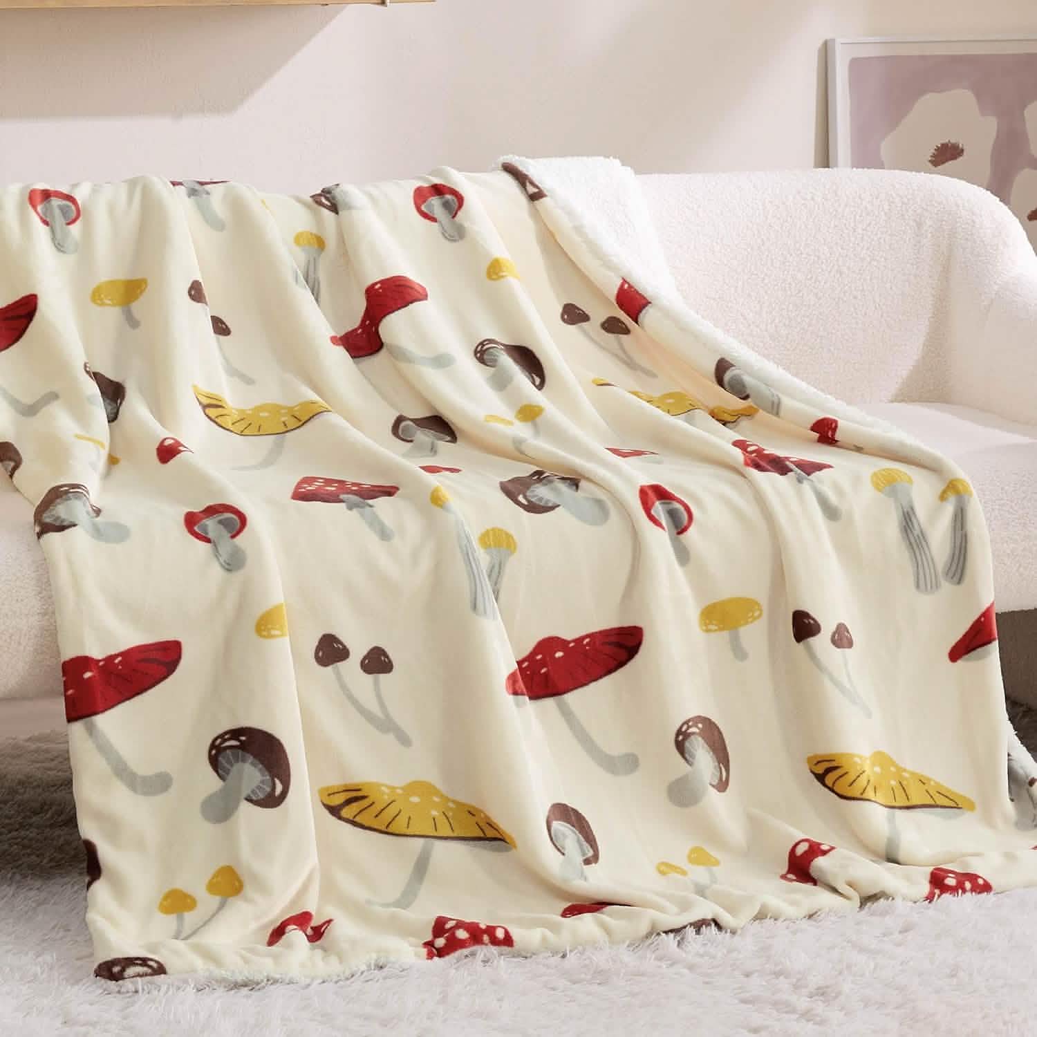 GentleSoft® Printed Throw Sherpa Blanket mushroom
