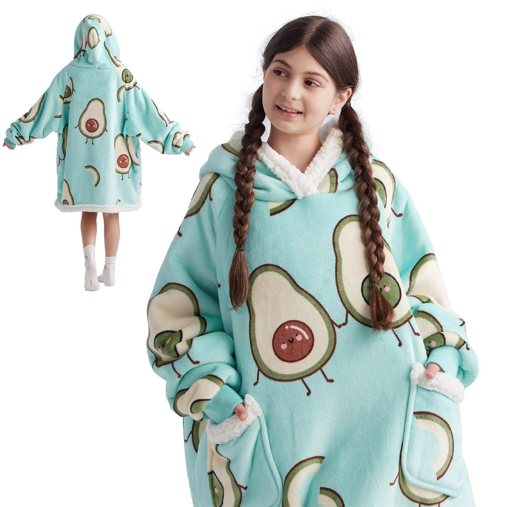 GentleSoft® Sherpa Fleece Printed Short Wearable Blanket Hoodie Mint Green