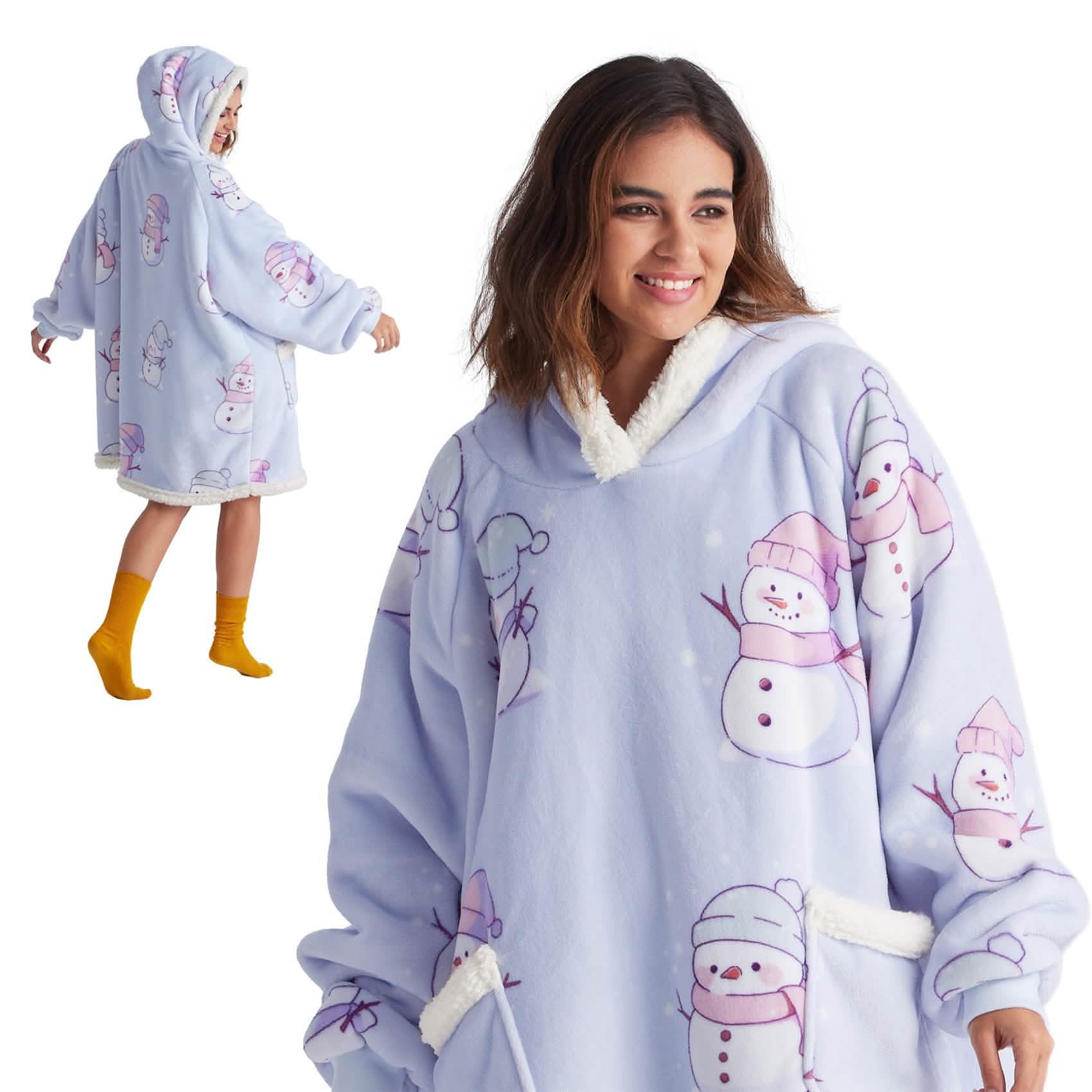 GentleSoft® Sherpa Fleece Printed Short Wearable Blanket Hoodie Purple