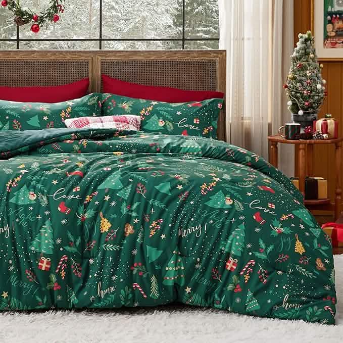 GentleSoft® Christmas Plaid Comforter Set Green