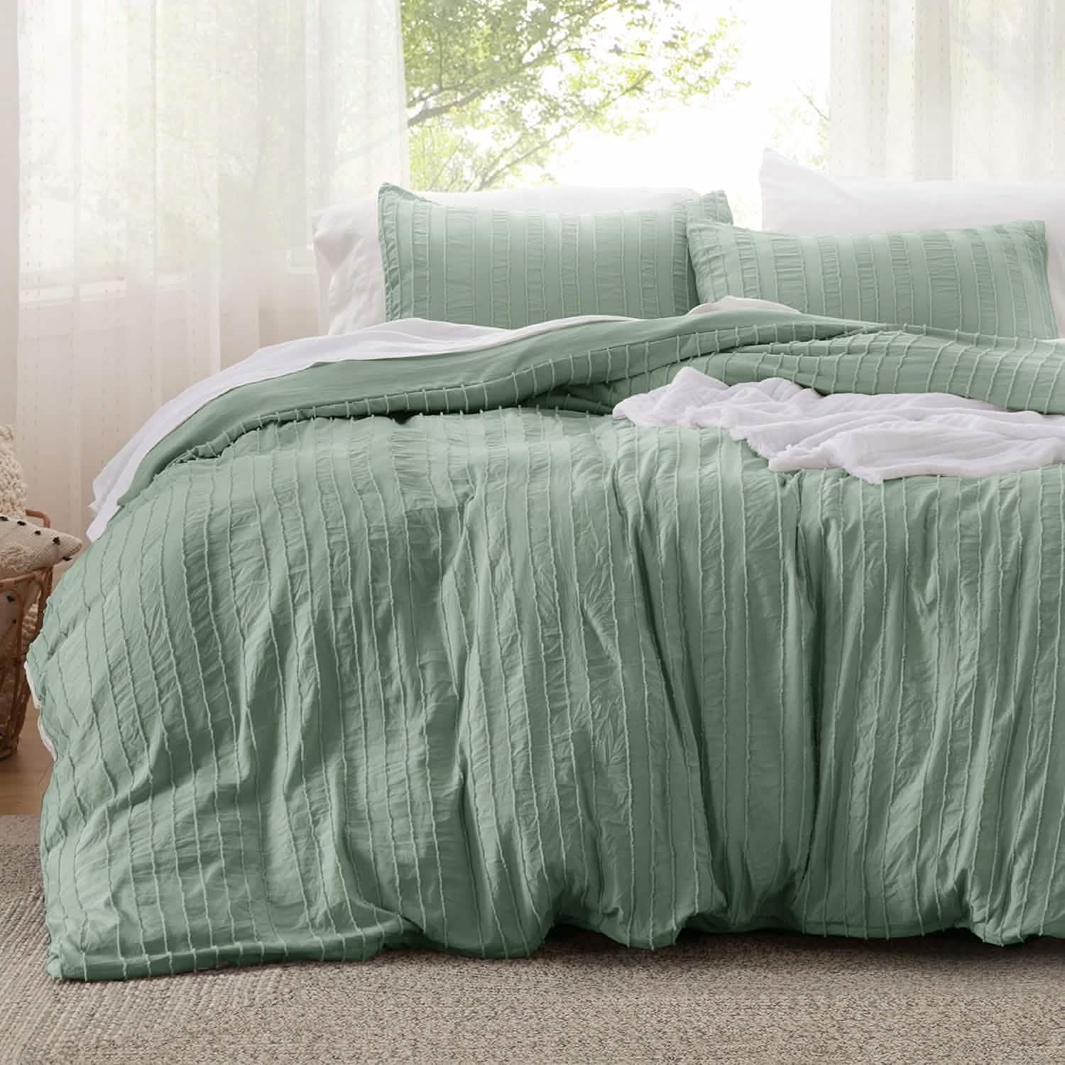 GentleSoft® Striped Tufted Embroidery Duvet Cover Set