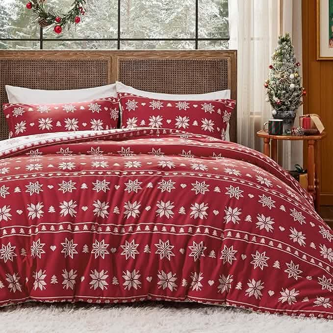 GentleSoft® Christmas Plaid Comforter Set Red Snowflake