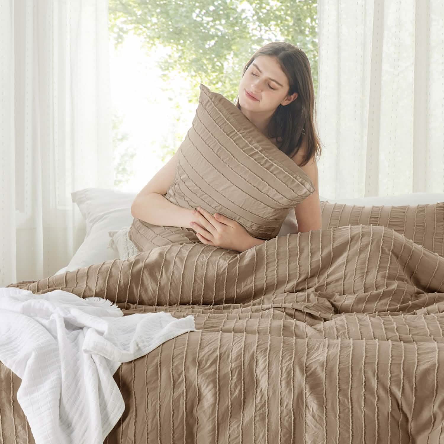 GentleSoft® Striped Tufted Embroidery Duvet Cover Set