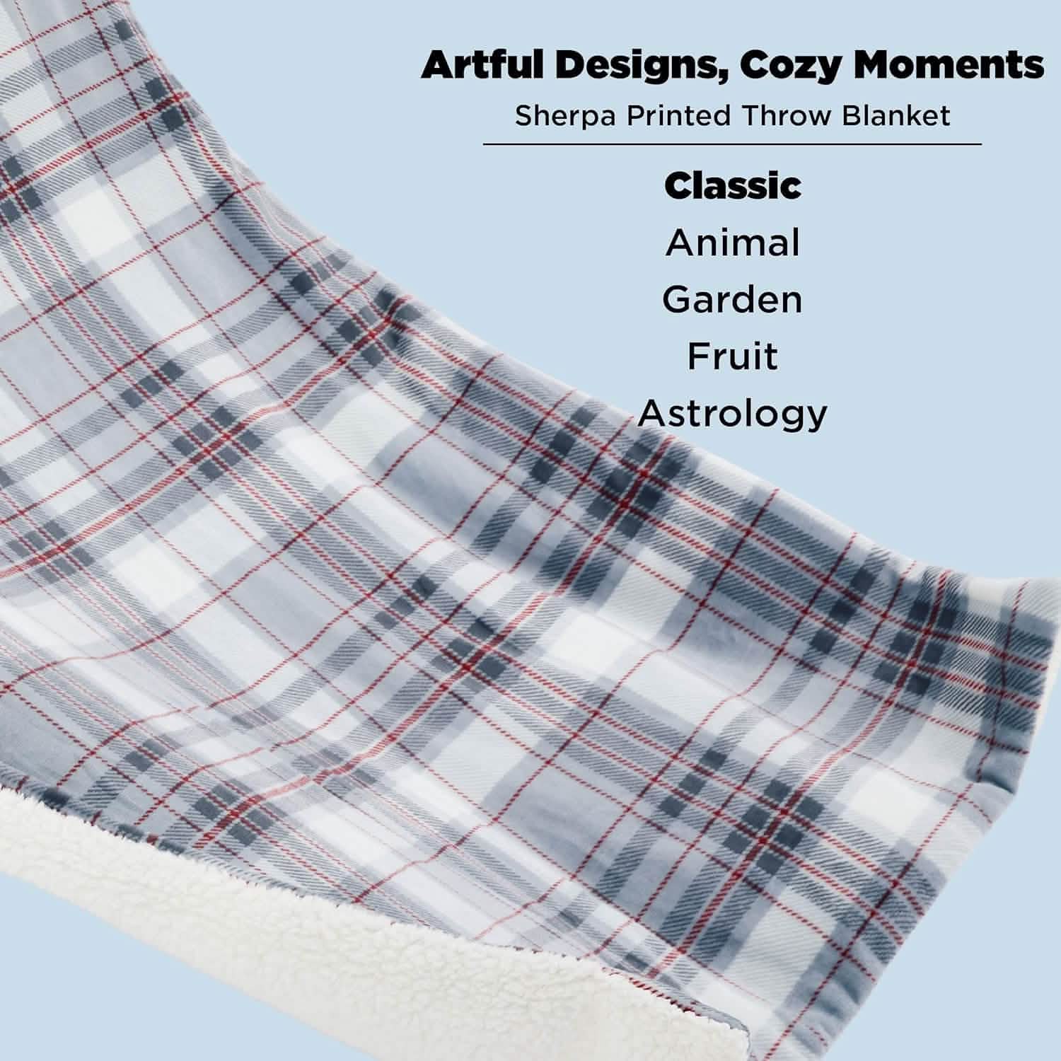 GentleSoft® Printed Throw Sherpa Blanket Grey
