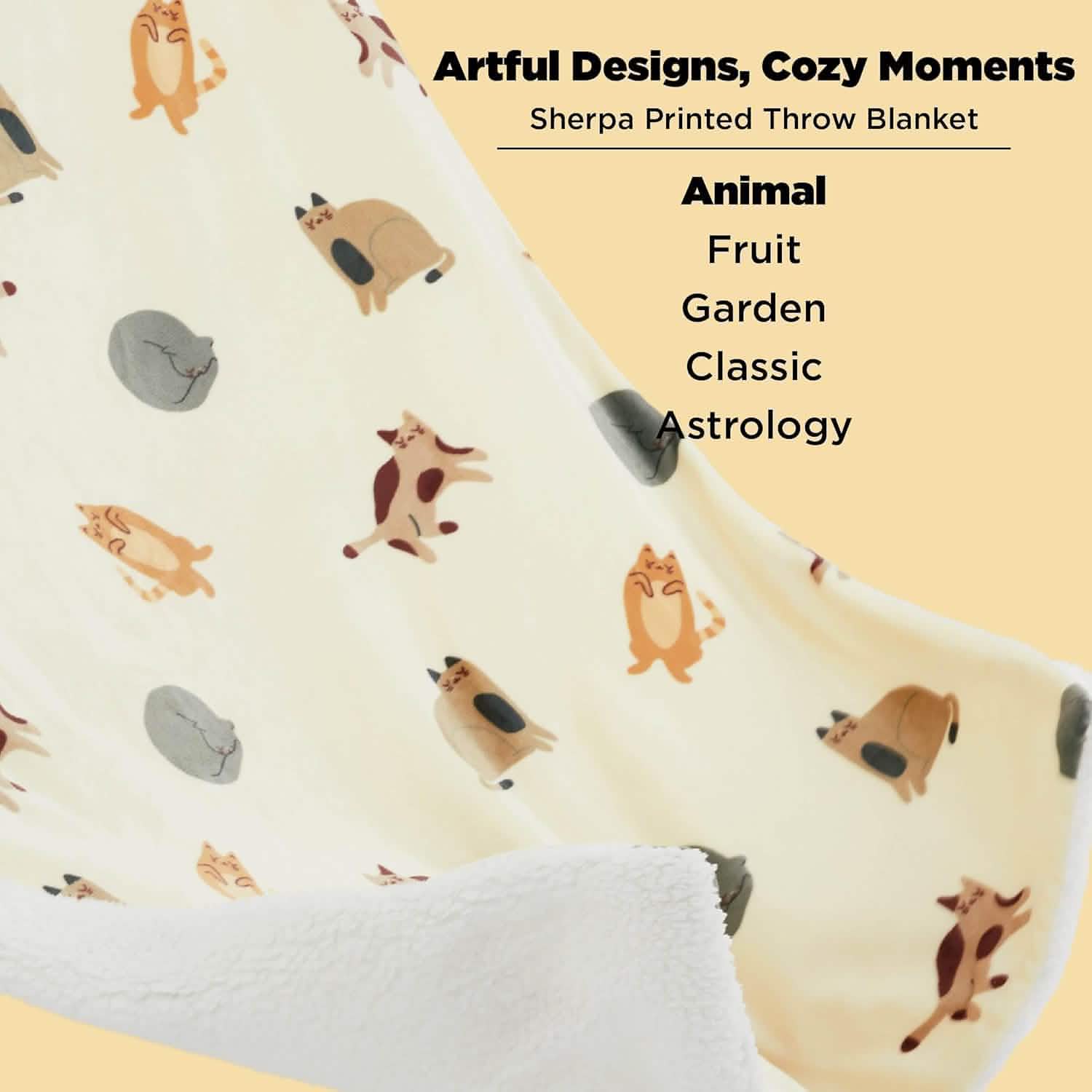 GentleSoft® Printed Throw Sherpa Blanket Print-cat