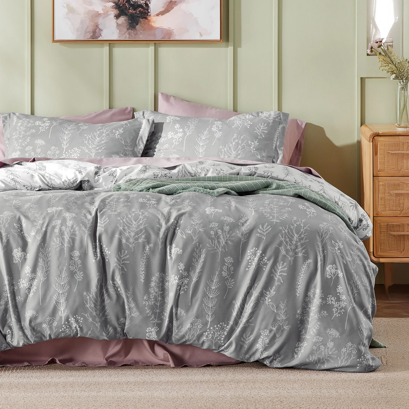 GentleSoft® Reversible Floral Print Duvet Cover Set