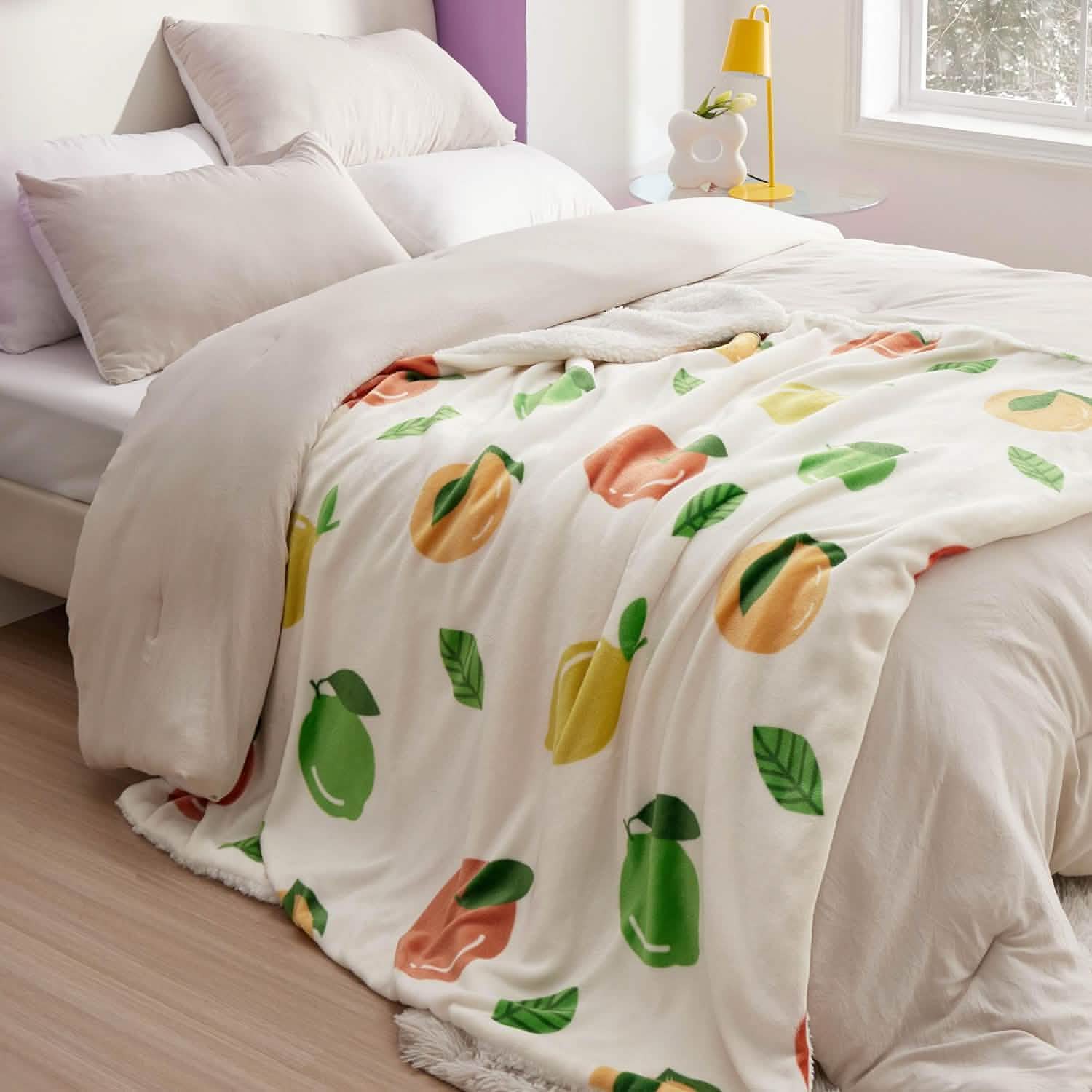 GentleSoft® Printed Throw Sherpa Blanket citrus