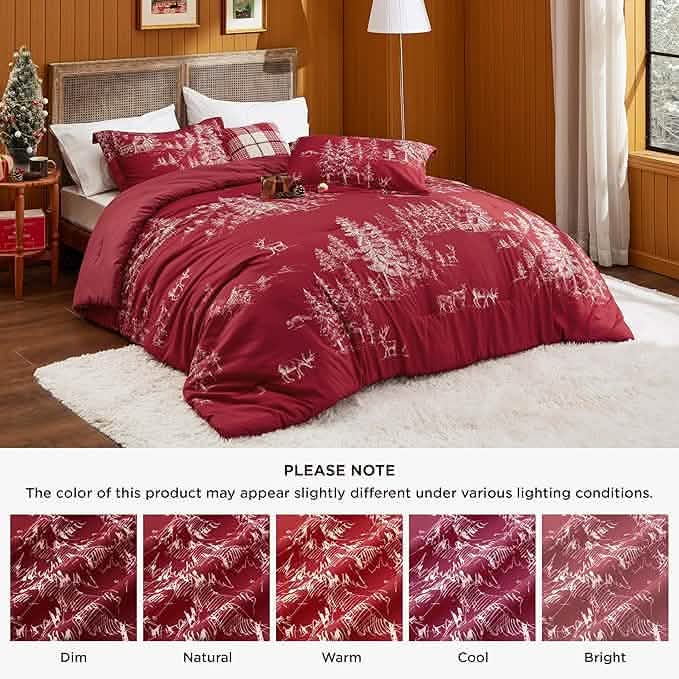 GentleSoft® Christmas Plaid Comforter Set Red Forest