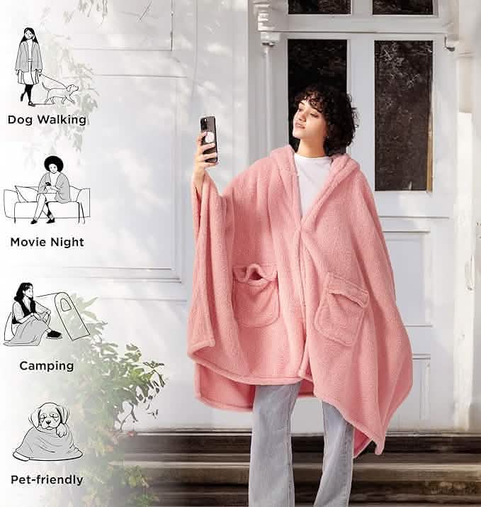 GentleSoft® Short Shaggy Shepa Hooded Wearable Blanket With Pockets