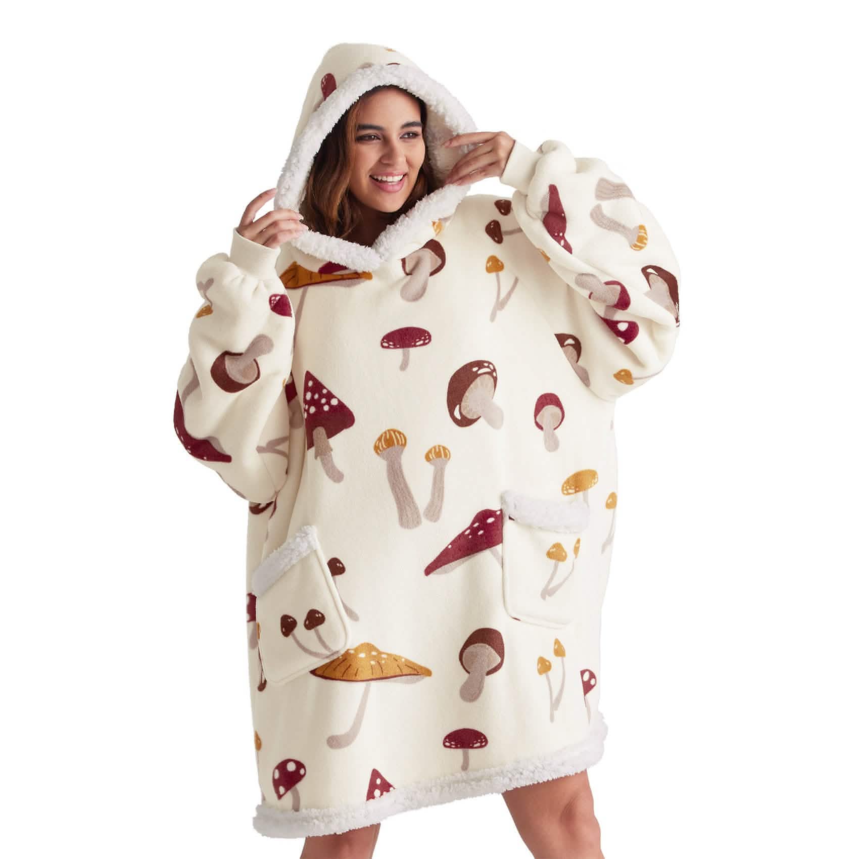 GentleSoft® Cute Printed Patterns Sherpa Blanket Hoodie Beige