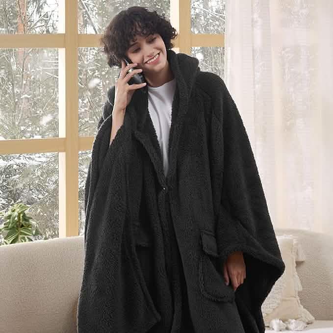 GentleSoft® Short Shaggy Shepa Hooded Wearable Blanket With Pockets