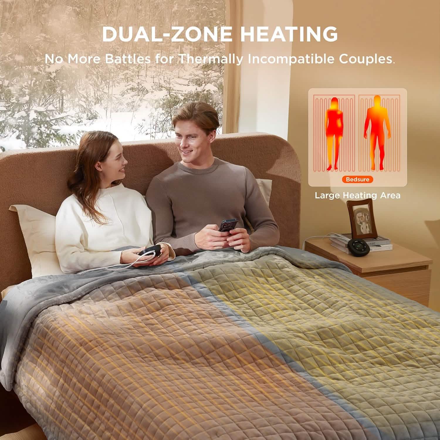 GentleSoft® Quilted Sherpa Fleece Heated Blanket Grid