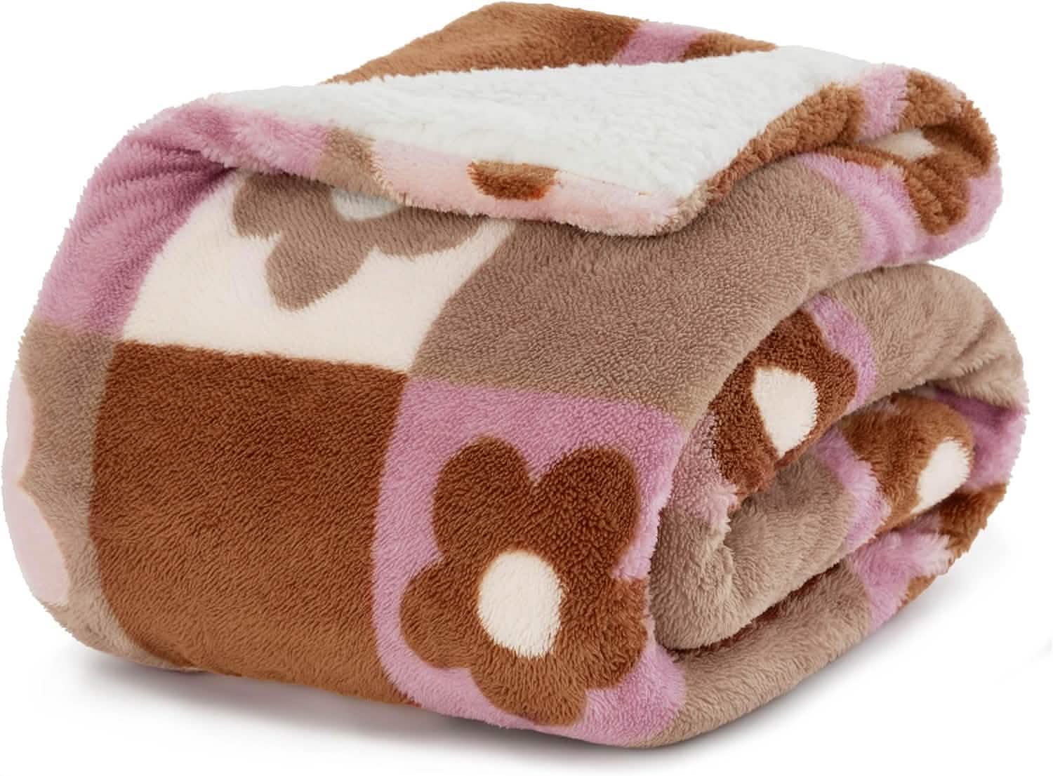 GentleSoft® Printed Throw Sherpa Blanket flower Checkboard