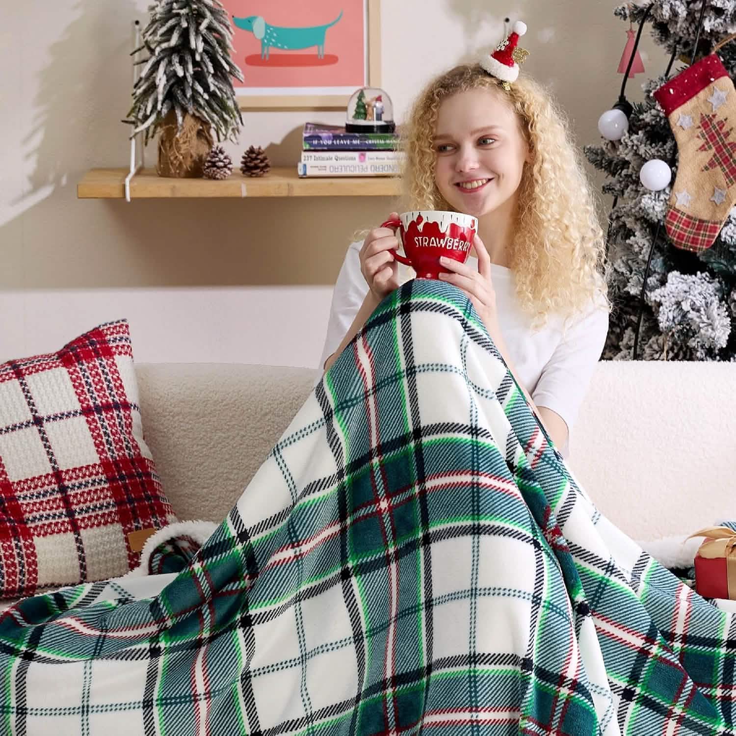 GentleSoft® Printed Throw Sherpa Blanket christmas Green